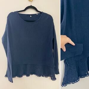 Anthropologie Knitted & Knotted Navy Minimalist‎ Cozy Cashmere Blend Sweater S/M